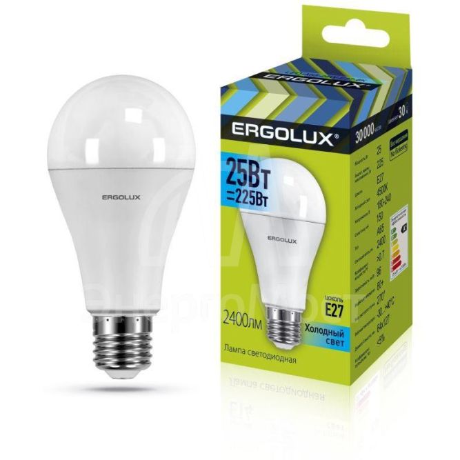 Лампа светодиодная LED-A65-25W-E27-4K ЛОН 25Вт E27 4500К 180-240В Ergolux 14236