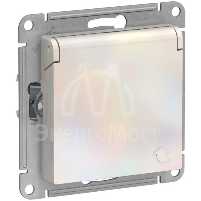 Механизм розетки 1-м СП AtlasDesign 16А IP20 с заземл. защ. шторки с крышкой жемчуг SchE ATN000446