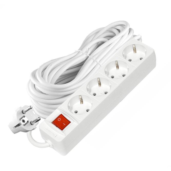 Удлинитель 4х10м с заземл. 16А IP20 3х1 с выкл. бел. DOMTOK 2405