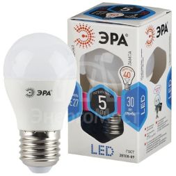 Лампа светодиодная P45-5w-840-E27 шар 400лм ЭРА Б0017220/Б0028488