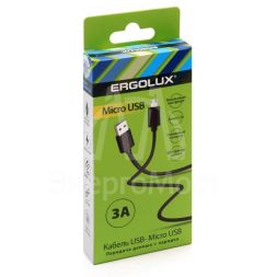 Кабель USB ELX-CDC01-C02 USB-Micro USB 3А 1.2м зарядка+передача данных коробка черн. ERGOLUX 15093