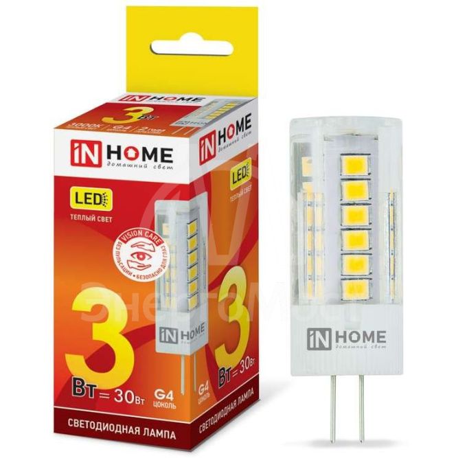 Лампа светодиодная LED-JC-VC 3Вт 12В G4 3000К 260лм IN HOME 4690612019789