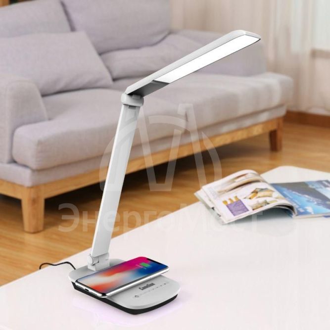 Светильник настольный KD-825 C01 LED 16Вт 230В 360лм 4500К рег. ярк. беспров. заряд. бел. Camelion 14161