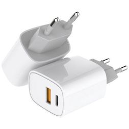 Устройство зарядное сетевое с двумя портами USB-A + USB-C 20Вт Rexant 18-2207