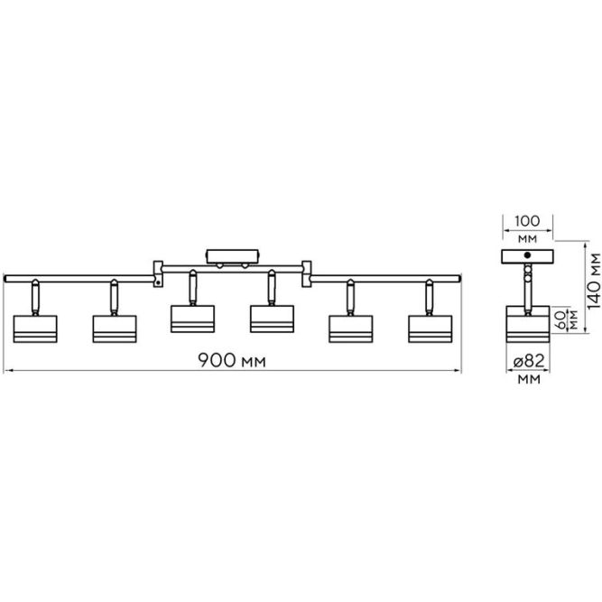 Светильник PCL-0906 max 20Вт (каждая лампа) 6xGX53 IP20 230В BL настен./потолочн. декор. под лампу JazzWay 5066960