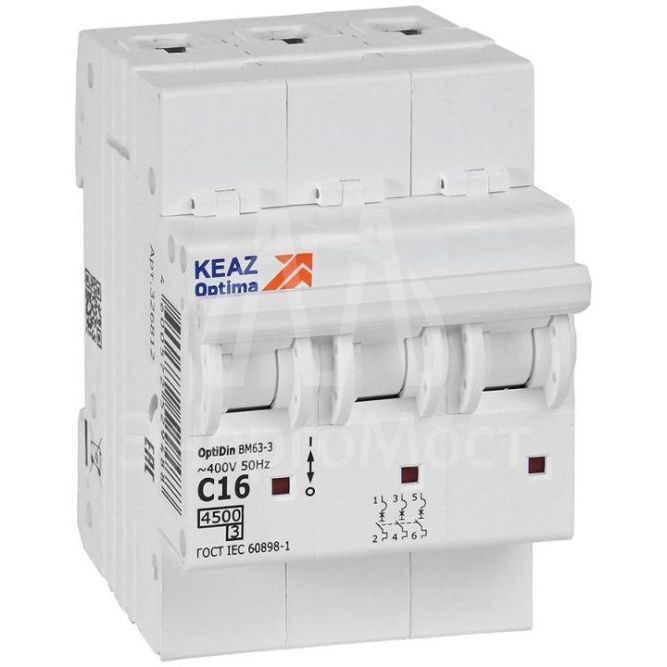 Выключатель автоматический модульный OptiDin BM63-3C16-4.5-УХЛ3 КЭАЗ 326812