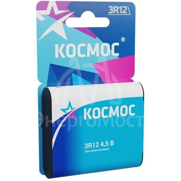Элемент питания солевой &amp;quot;квадрат&amp;quot; 3R12 1BL (блист.1шт) Космос KOC3R121BL