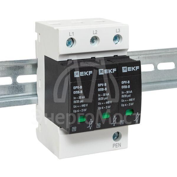 Ограничитель перенапряжения имп. ОПВ-В/3P In 30кА 400В EKF opv-b3