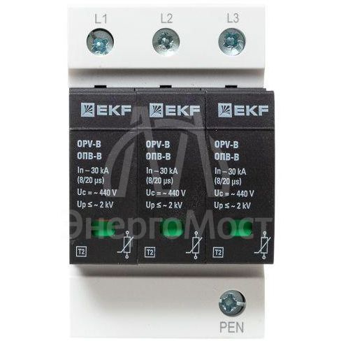 Ограничитель перенапряжения имп. ОПВ-В/3P In 30кА 400В EKF opv-b3