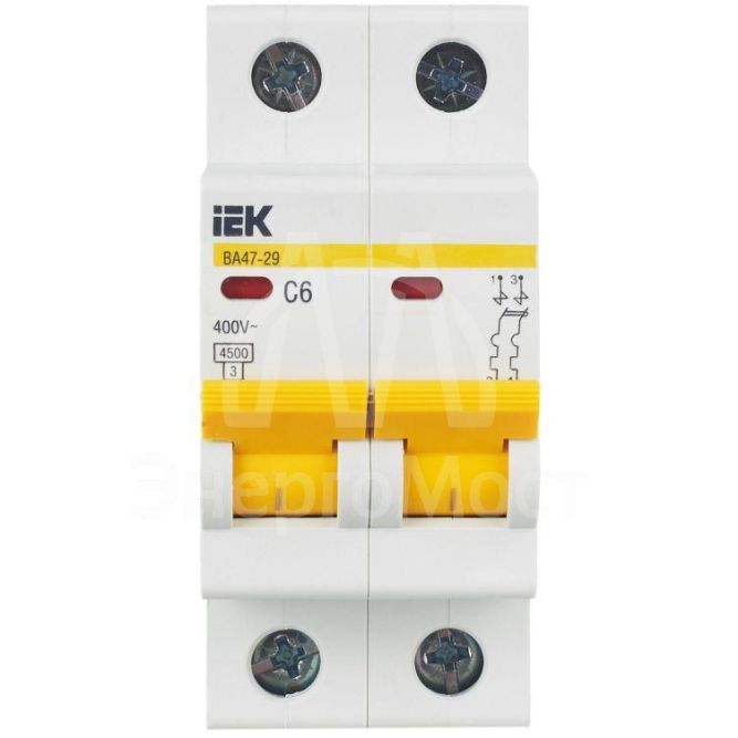 Выключатель автоматический модульный 2п C 6А 4.5кА ВА47-29 IEK MVA20-2-006-C