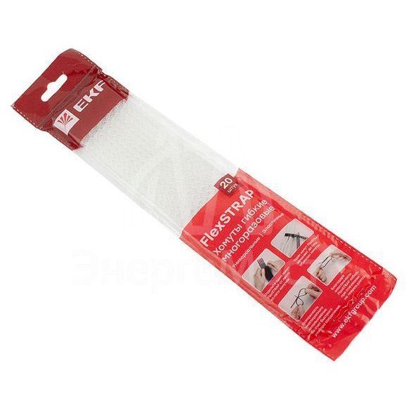 Хомут гибкий многоразовый бел. FlexSTRAP (уп.20шт) PROxima EKF plc-fs-wr