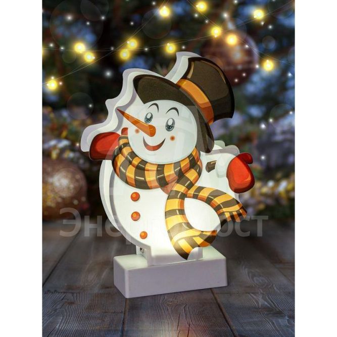 Светильник декоративный новогодний &amp;quot;Снеговичок&amp;quot; EGNDS-08 холодн. бел. LED h=24см 3хАА IP20 Эра Б0051932