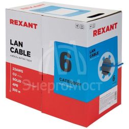 Кабель витая пара U/UTP кат.6 4х2х23AWG solid CU PVC син. (м) Rexant 01-0047