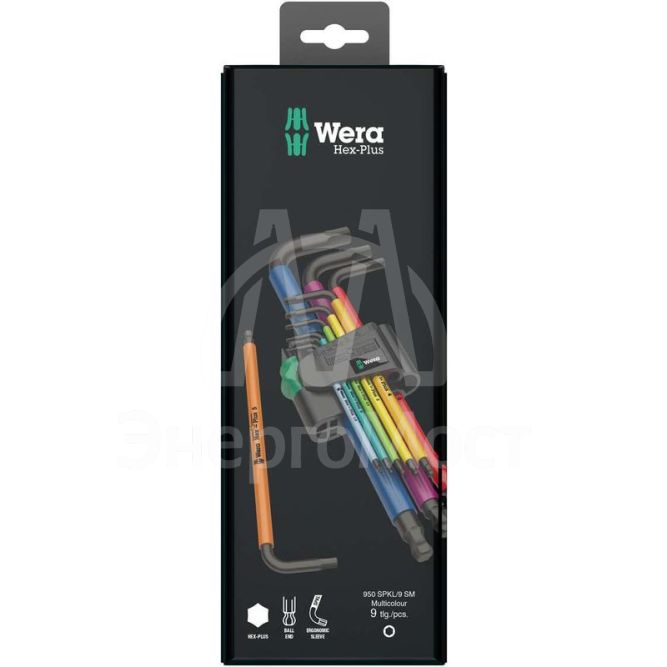 Набор Г-образных ключей 950/9 SPKL Hex-Plus Multicolour BlackLaser 1 9 предметов (1.5/2/2.5/3/4/5/6/8/10мм) Wera WE-073593