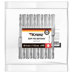 Бур по бетону 6x110мм SDS PLUS (уп.10шт) Kranz KR-91-0006-4