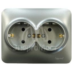 Розетка 2-м Karina Life с заземл. ПБТ мат. серебро LEZARD 708-4300-127B