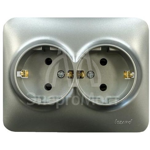 Розетка 2-м Karina Life с заземл. ПБТ мат. серебро LEZARD 708-4300-127B