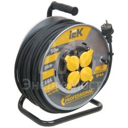 Удлинитель на мет. катушке 4х50м с заземл. 16А IP44 УК50 &amp;quot;Professional&amp;quot; с термозащ. КГ 3х1.5 IEK WKP16-16-04-50-44
