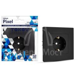 Розетка 1-м СП Pixel 16А IP20 с заземл. защ. шторки в сборе карбон TOKOV ELECTRIC TKE-PX-R1FZSF-C14