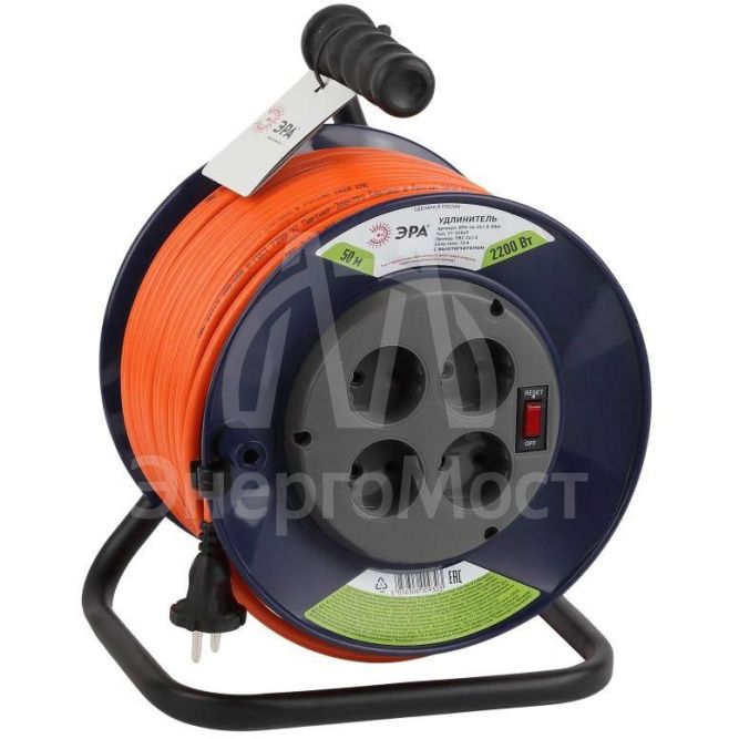 Удлинитель силовой RPx-4s-2x1.5-50m на пластик. катушке б/з 4гнезда 50м ПВС 2х1.5 Эра Б0046831