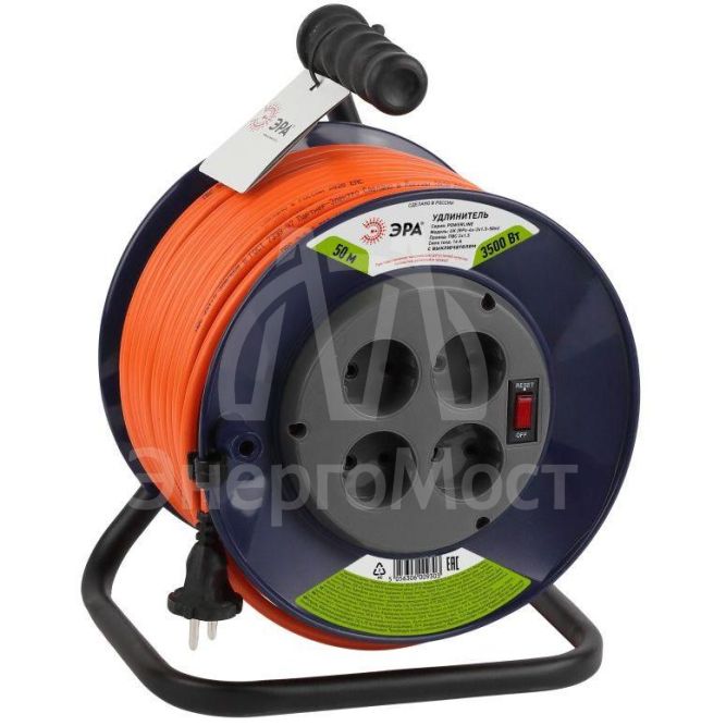 Удлинитель силовой RPx-4s-2x1.5-50m на пластик. катушке б/з 4гнезда 50м ПВС 2х1.5 Эра Б0046831