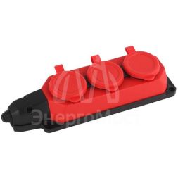 Колодка каучуковая 3-м с заземл. 16А IP44 красн. ЭРА Б0044552