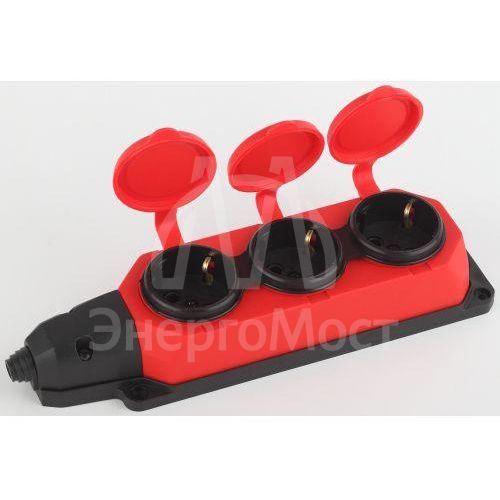 Колодка каучуковая 3-м с заземл. 16А IP44 красн. ЭРА Б0044552