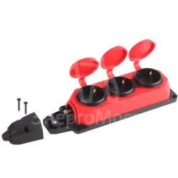 Колодка каучуковая 3-м с заземл. 16А IP44 красн. ЭРА Б0044552