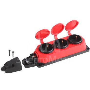 Колодка каучуковая 3-м с заземл. 16А IP44 красн. ЭРА Б0044552