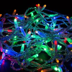 Гирлянда светодиодная &amp;quot;Нить&amp;quot; 10м 100LED мультиколор 10Вт 230В IP65 постоян. свечение провод ПВХ прозр. (нужен шнур питания 303-500-1) Neon-Night 305-189