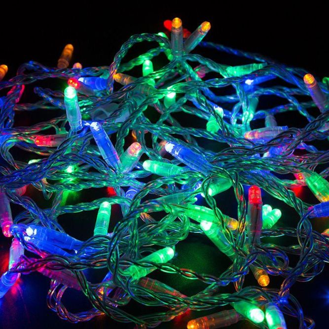 Гирлянда светодиодная &amp;quot;Нить&amp;quot; 10м 100LED мультиколор 10Вт 230В IP65 постоян. свечение провод ПВХ прозр. (нужен шнур питания 303-500-1) Neon-Night 305-189