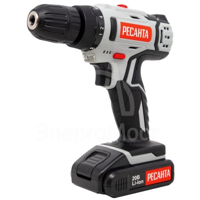 Дрель-шуруповерт аккумуляторная Ресанта ДА-20-2ЛК (2,0 А/ч)