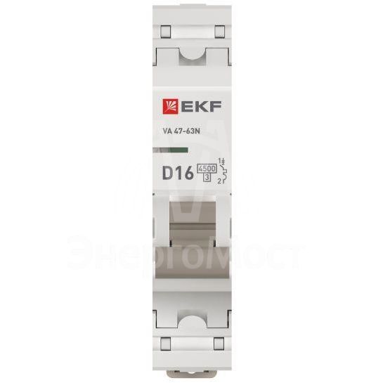Выключатель автоматический 1п D 16А 4.5кА ВА 47-63N PROxima EKF M634116D