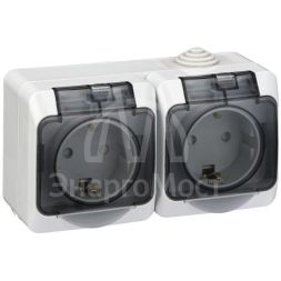 Розетка 2-м ОП Этюд 16А IP44 250В защ. шторки с заземл. сер. SchE PA16-244C