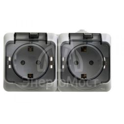 Розетка 2-м ОП Этюд 16А IP44 250В защ. шторки с заземл. сер. SchE PA16-244C