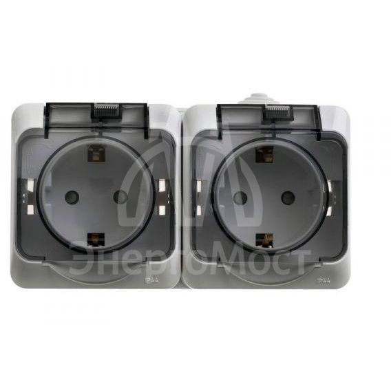 Розетка 2-м ОП Этюд 16А IP44 250В защ. шторки с заземл. сер. SchE PA16-244C