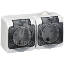 Розетка 2-м ОП Этюд 16А IP44 250В защ. шторки с заземл. сер. SchE PA16-244C