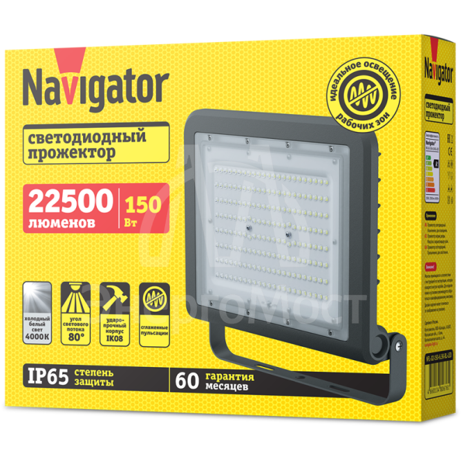 Прожектор светодиодный 80 675 NFL-02-150-4К-BL-LED 150Вт 4000К IP65 22500лм черн. Navigator 80675