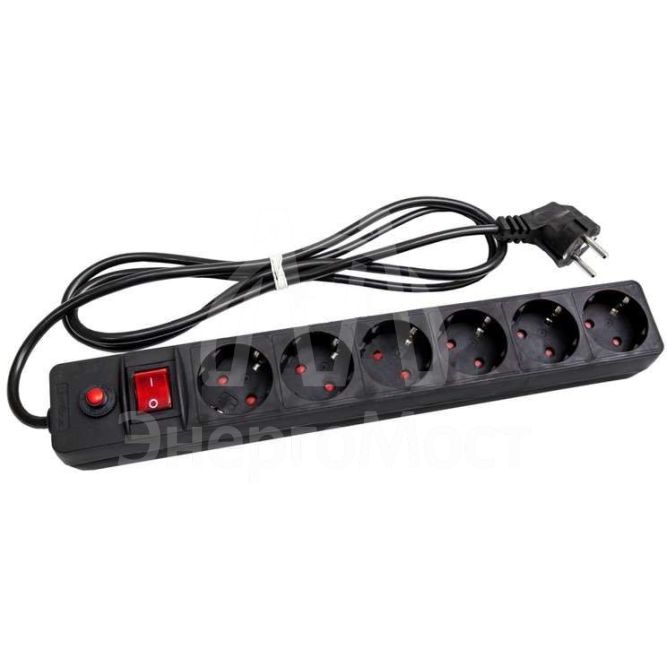 Удлинитель с сетевым фильтром 6х1.8м с заземл. 10А IP20 защ. шторки ПВС 3х0.75 черн. UNIVersal 967U-4001