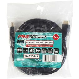 Шнур HDMI - HDMI gold 5м с фильтрами (PE bag) PROCONNECT 17-6206-6