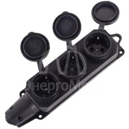 Колодка 3 гнезда с/з, каучук IP44 16А Вихрь