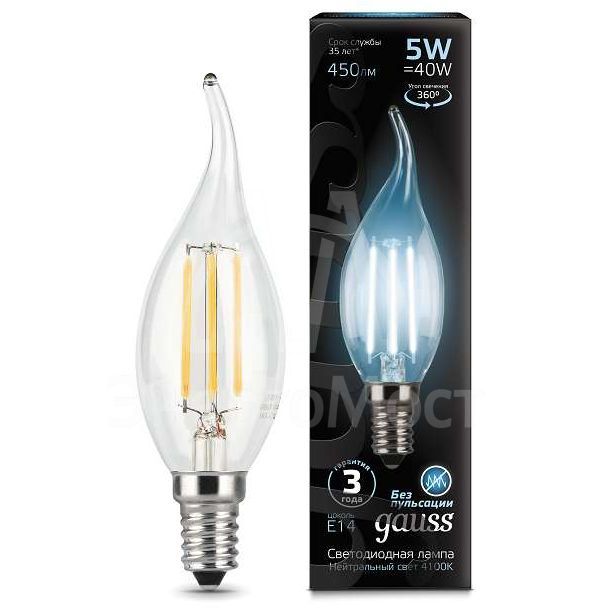 Лампа светодиодная Black Filament Свеча на ветру E14 5Вт 4100К Gauss 104801205