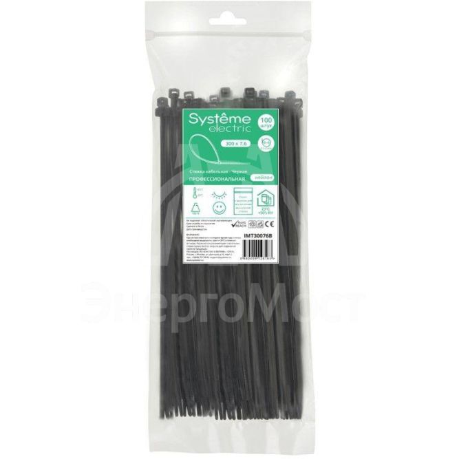 Стяжка кабельная 300х7.6 черн. (уп.100шт) SE IMT30076B