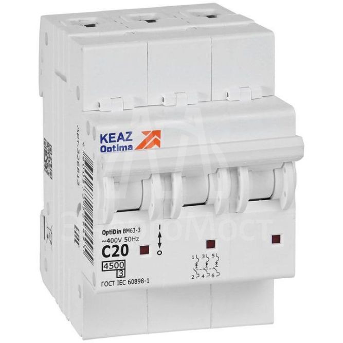 Выключатель автоматический модульный OptiDin BM63-3C20-4.5-УХЛ3 КЭАЗ 326813