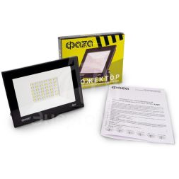 Прожектор светодиодный СДО-20 50Вт 6500К IP65 230В BL прозр. закаленное стекло ФАZА 5047303