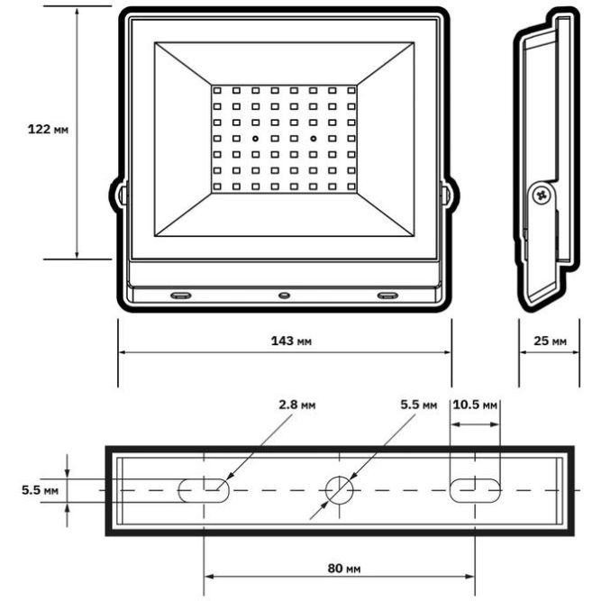 Прожектор светодиодный СДО-20 50Вт 6500К IP65 230В BL прозр. закаленное стекло ФАZА 5047303