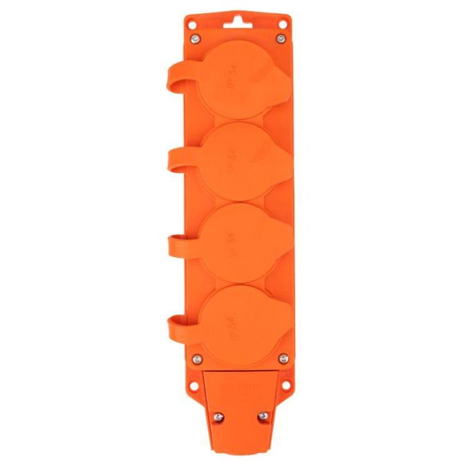 Колодка удлинителя 4-м с заземл. 16А IP54 влагозащ. с защ. крышкой COMPACT каучук оранж. Rexant 111-228