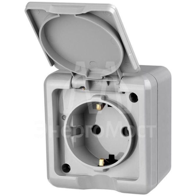 Розетка 1-м ОП Dita 16А IP54 250В с заземл. с крышкой сер. TOKOV LIGHT TKL-DT-R1Z-C06-IP54