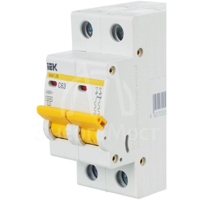 Выключатель автоматический модульный 2п C 63А 4.5кА ВА47-29 IEK MVA20-2-063-C