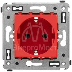 Розетка 1-м СП 2мод. Avanti &amp;quot;Красный квадрат&amp;quot; 16А IP20 2P+E защ. шторки красн. DKC 4401003